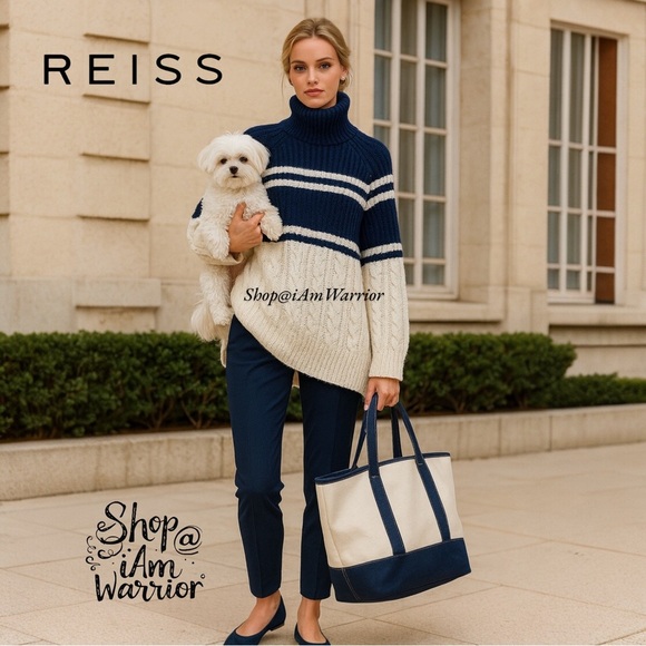 Reiss NWT color-block rollneck cable knit fisherman sweater *shop@iamwarrior - Picture 1 of 16